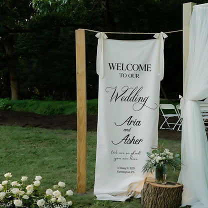 Wedding Welcome Banner, Custom Fabric Sign with Names, Modern Wedding Decor, Elegant Ceremony Backdrop, Personalized Bride and Groom Sign