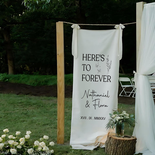Custom Wedding Fabric Sign, Custom Welcome Banner, Modern Outdoor Wedding Decor, Personalized Ceremony Sign, Engagement Party Decoration