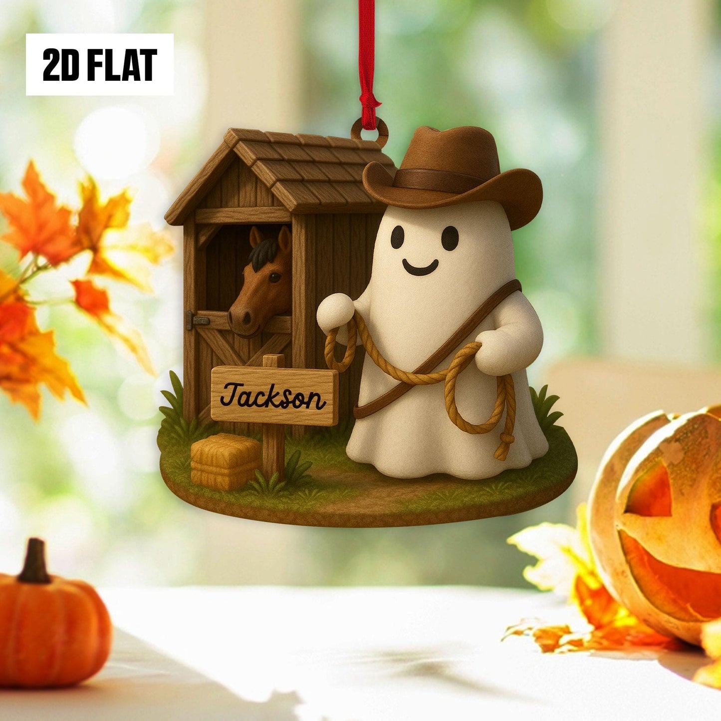 Personalized Ghost Cowboy 2D FLAT Acrylic Ornament, Cowboy Halloween Gift, Halloween Ornament for Cowboy, Cowgirl, Western Ornament Gift