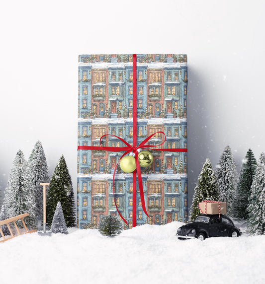 Christmas Village Wrapping Paper Roll, Premium Holiday Gift Wrap with Snowy Town and Winter Houses #1