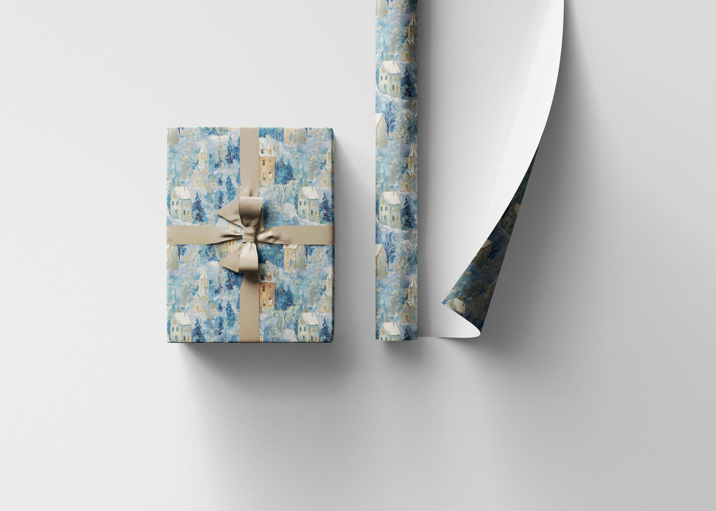 Holiday Village Wrapping Paper Roll, Premium Christmas Gift Wrap with Cozy Town Illustration #8