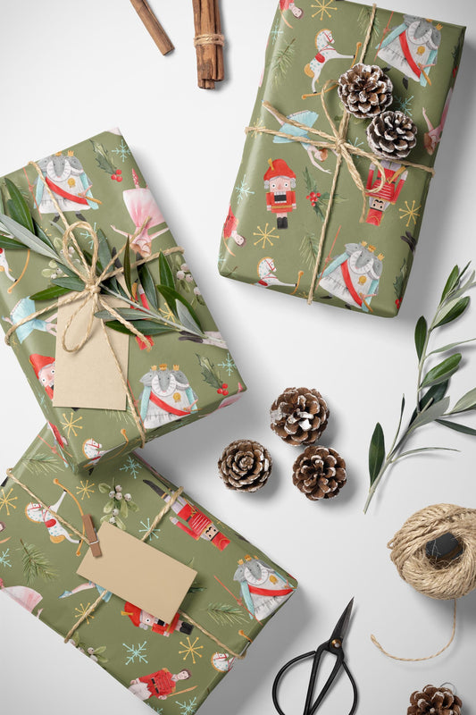 Christmas Wrapping Paper Roll with Nutcracker Print, Holiday Gift Wrap for Ballet and Winter Season Gifting #2