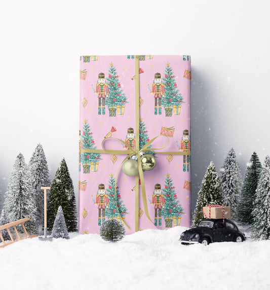 Premium Nutcracker Wrapping Paper Roll, Holiday Gift Wrap with Toy Soldier and Festive Ornaments #3