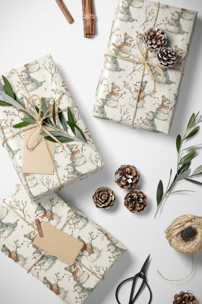 Snowman Wrapping Paper Roll for Christmas, Festive Holiday Gift Wrap with Winter Characters #5