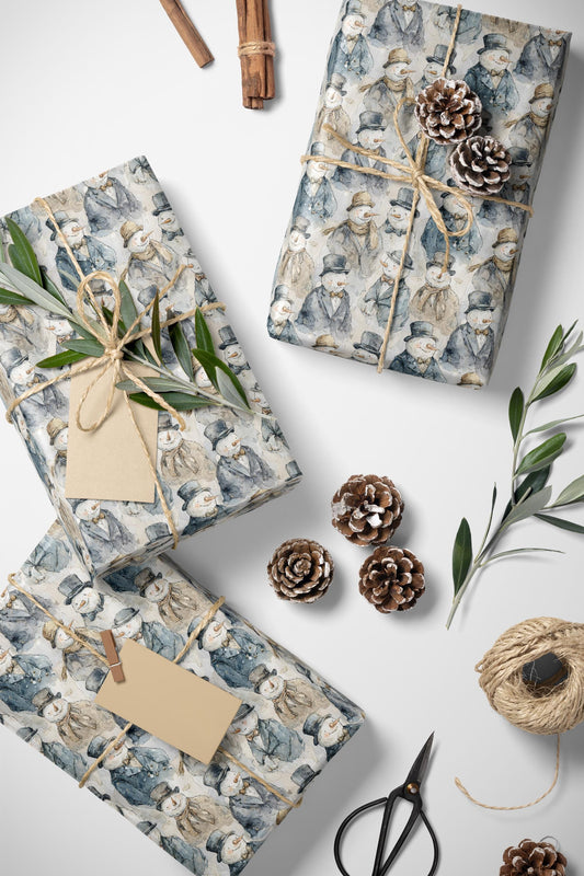 Whimsical Snowman Wrapping Paper Roll, Christmas Gift Wrap with Snowflakes and Holiday Cheer #10