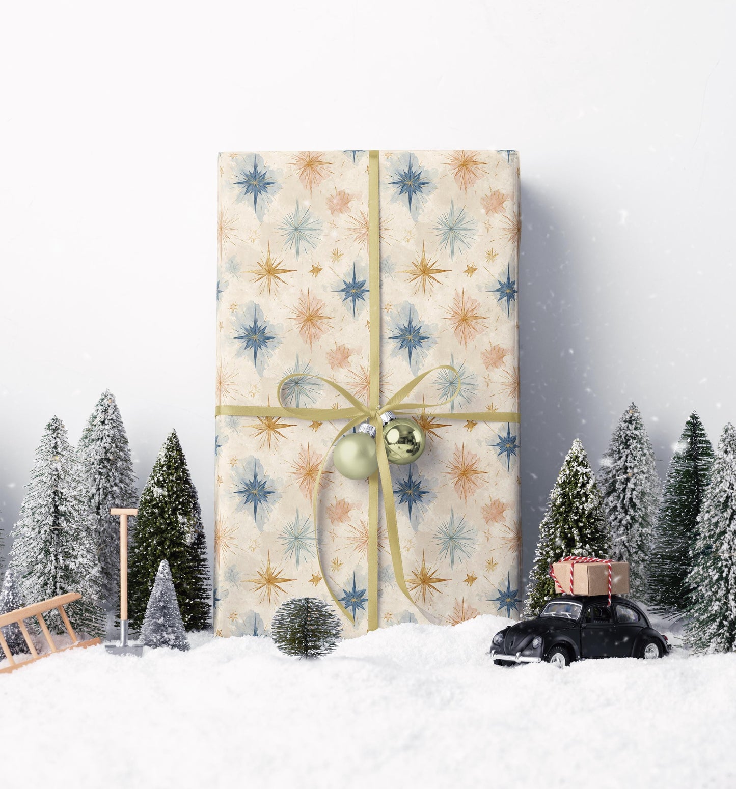 Christmas Wrapping Paper Roll with Watercolor Stars, Celestial Holiday Gift Wrap for Winter Presents #2