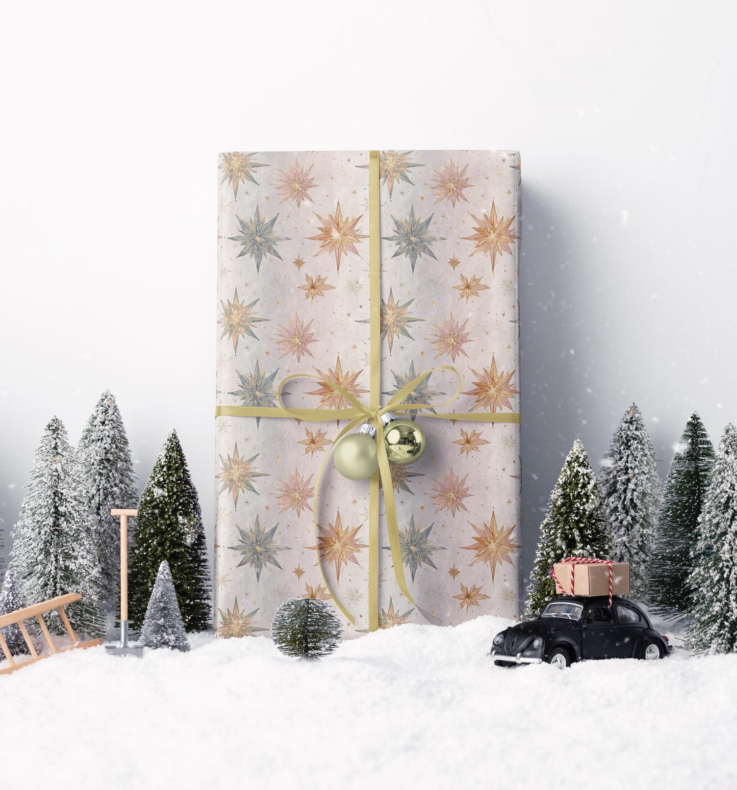 Christmas Wrapping Paper Roll, Hand-Painted Watercolor Star Design for Holiday Gift Wrapping #5