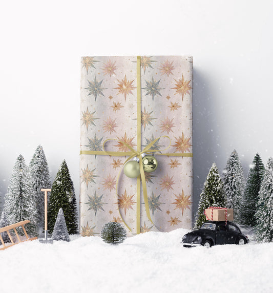 Christmas Wrapping Paper Roll, Hand-Painted Watercolor Star Design for Holiday Gift Wrapping #5