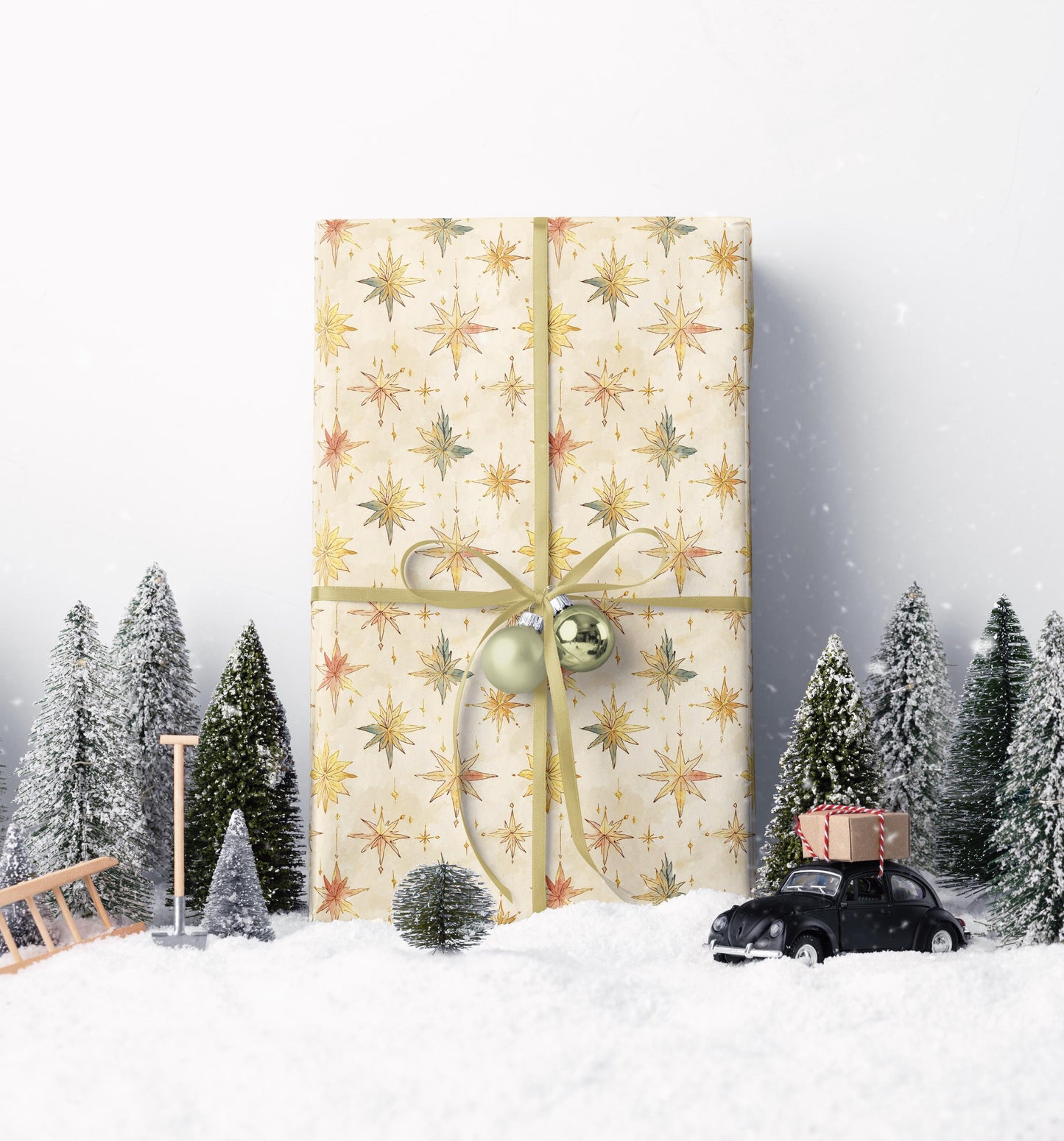 Festive Star Christmas Wrapping Paper Roll, Watercolor Holiday Gift Wrap with Elegant Star Pattern #3