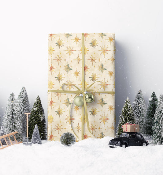 Festive Star Christmas Wrapping Paper Roll, Watercolor Holiday Gift Wrap with Elegant Star Pattern #3
