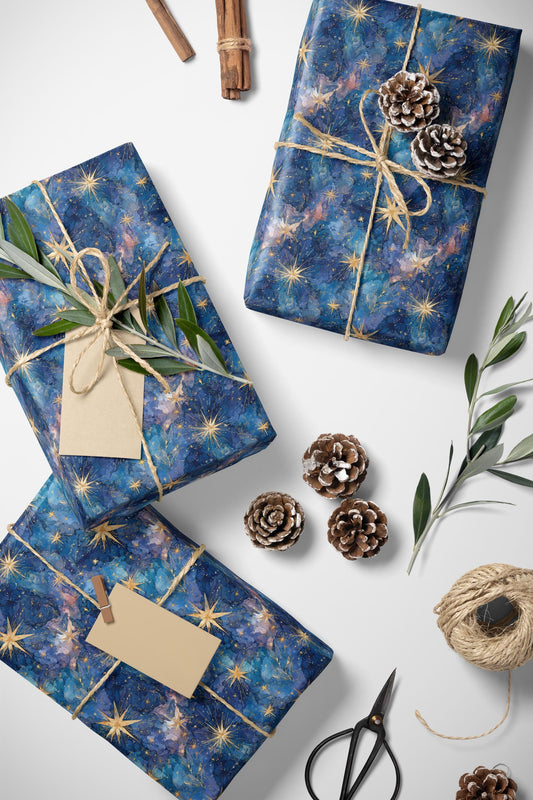 Holiday Gift Wrap Roll with Watercolor Stars, Christmas Wrapping Paper for Celestial Winte-a967-4ad3-b093-780c7052a5fd_2_wrapping_paper_fill