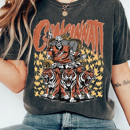 Cincinnati Football Skull Vintage Shirt, Gift For Fan Football Game Day Unisex Shirt
