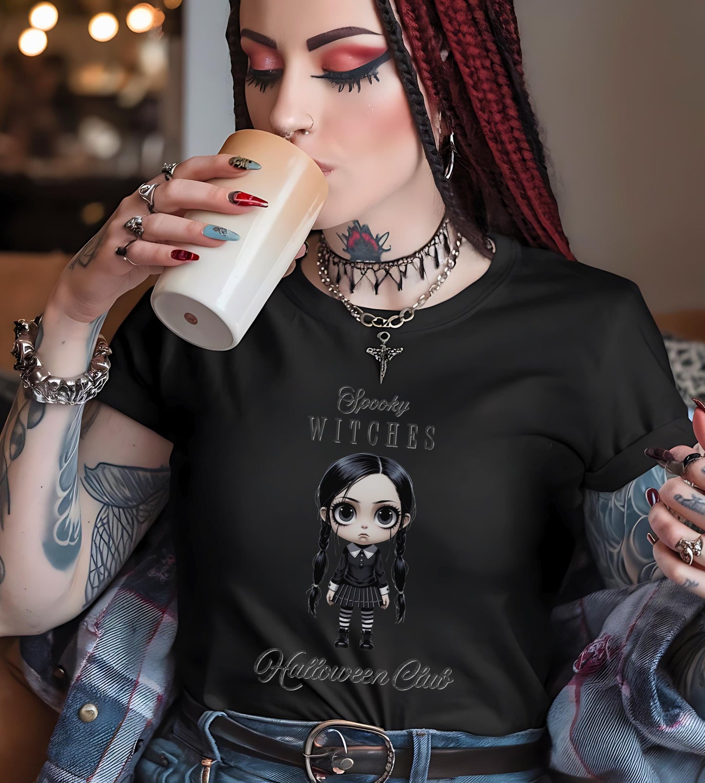 Witchy Gothic Halloween T-Shirt: Spooky Wednesday Addams Style
