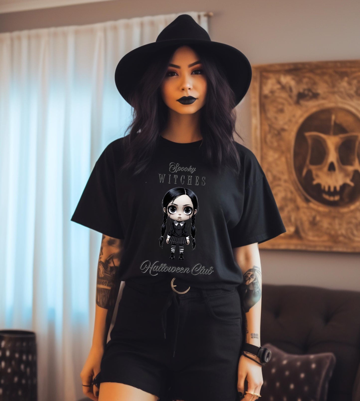 Witchy Gothic Halloween T-Shirt: Spooky Wednesday Addams Style