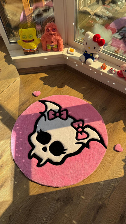Draculaura Skull Tufted Rug – Soft 3D Handmade Rug, Cute Carpet, Kawaii Girl Room Decor, Unique Gift for Her or Bedroom Mat