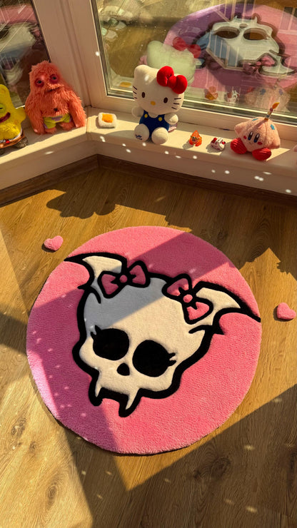 Draculaura Skull Tufted Rug – Soft 3D Handmade Rug, Cute Carpet, Kawaii Girl Room Decor, Unique Gift for Her or Bedroom Mat