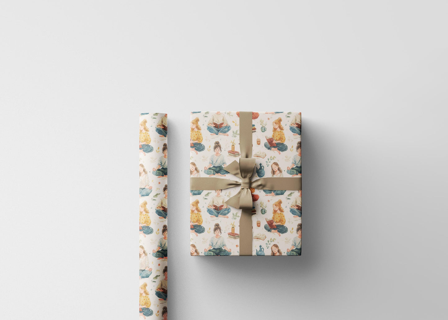 Yoga Retreat Wrapping Paper Roll with Peaceful Poses, Spiritual Namaste Gift Wrap for Christmas Giving #22