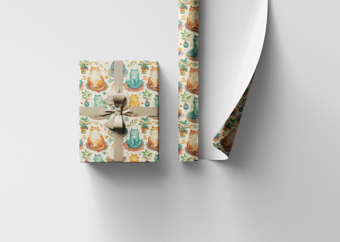 Yoga Cats Gift Wrap Roll with Spiritual and Mindful Themes, Wrapping Paper for Holiday Yoga Teacher Gifts #15
