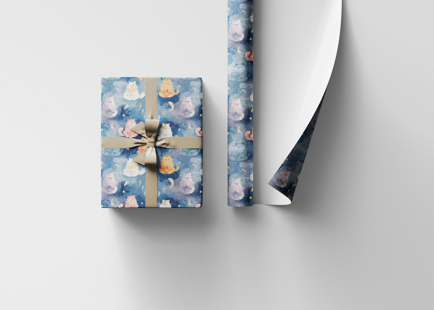 Yoga Cats Wrapping Paper Roll, Meditation Themed Gift Wrap for Yogis and Mindful Holiday Packaging #13
