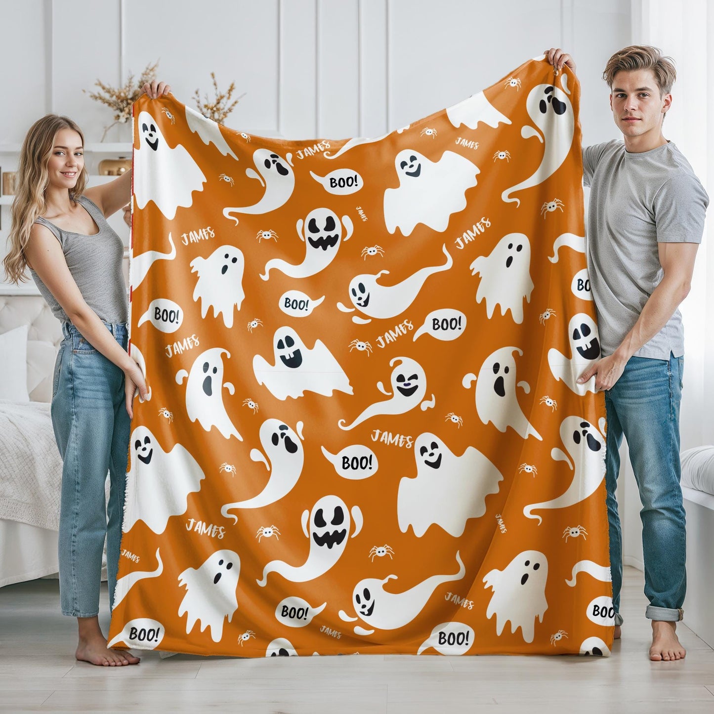 Halloween Ghost Blanket – Custom Name Throw, Cute Spooky Decor for Kids & Adults, Cozy Fall Gift, Boo Blanket,Halloween,xmas season