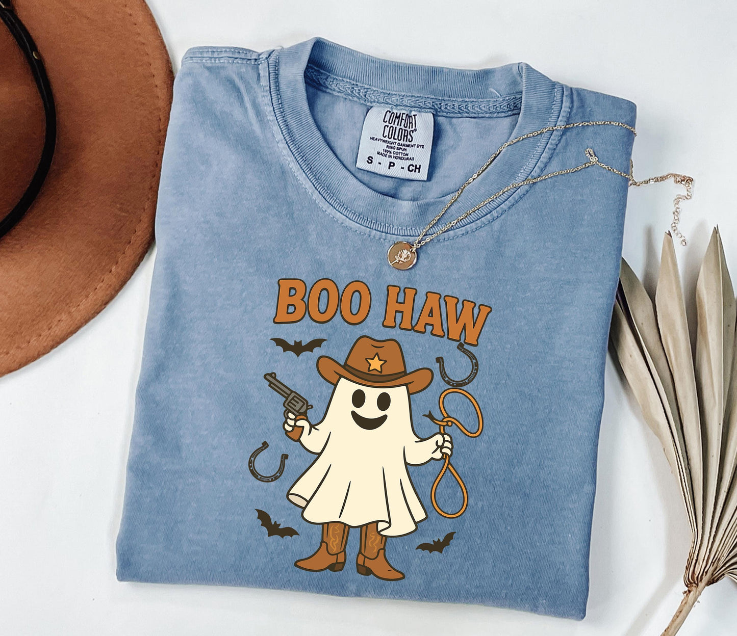 Comfort Colors® Boo Haw Shirt, Funny Ghost Cowboy Tee, Western Halloween Shirt, Spooky Fall Shirt, Country Girl Gift