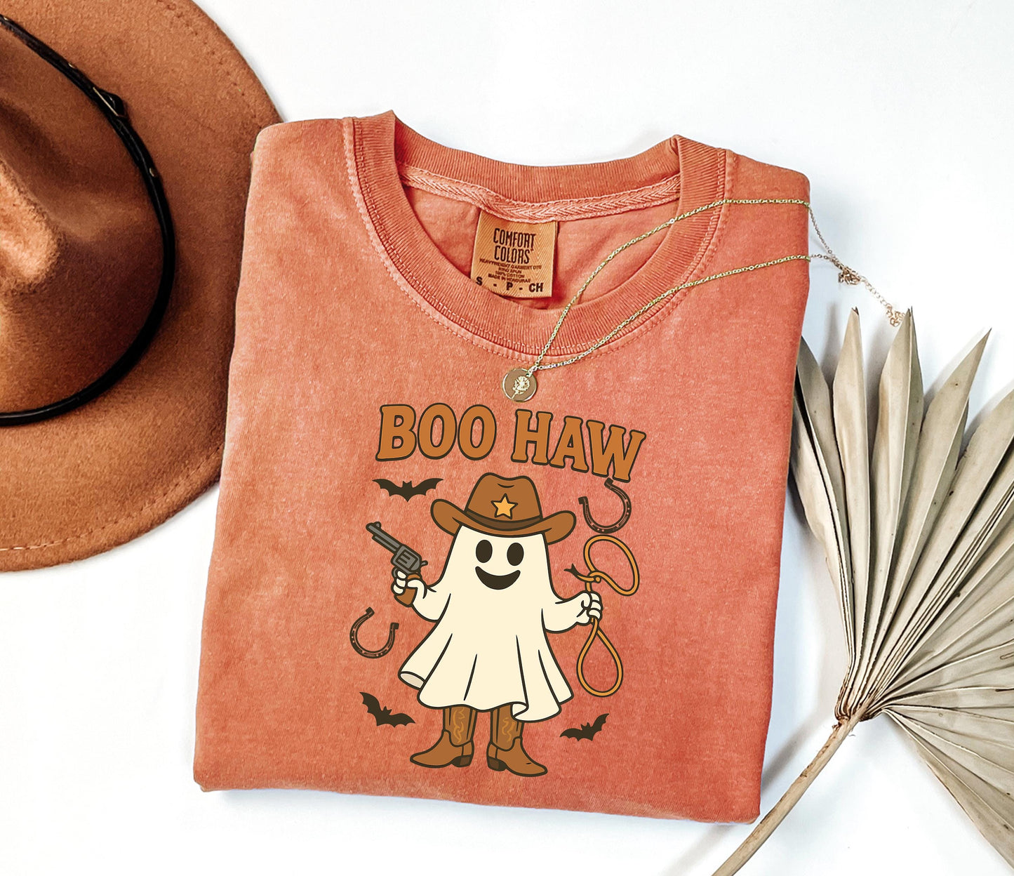 Comfort Colors® Boo Haw Shirt, Funny Ghost Cowboy Tee, Western Halloween Shirt, Spooky Fall Shirt, Country Girl Gift
