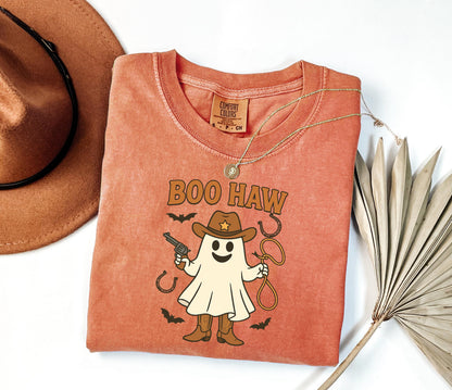 Comfort Colors® Boo Haw Shirt, Funny Ghost Cowboy Tee, Western Halloween Shirt, Spooky Fall Shirt, Country Girl Gift