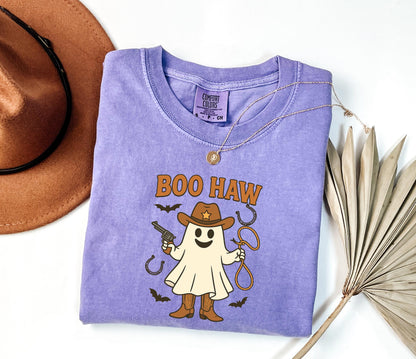 Comfort Colors® Boo Haw Shirt, Funny Ghost Cowboy Tee, Western Halloween Shirt, Spooky Fall Shirt, Country Girl Gift