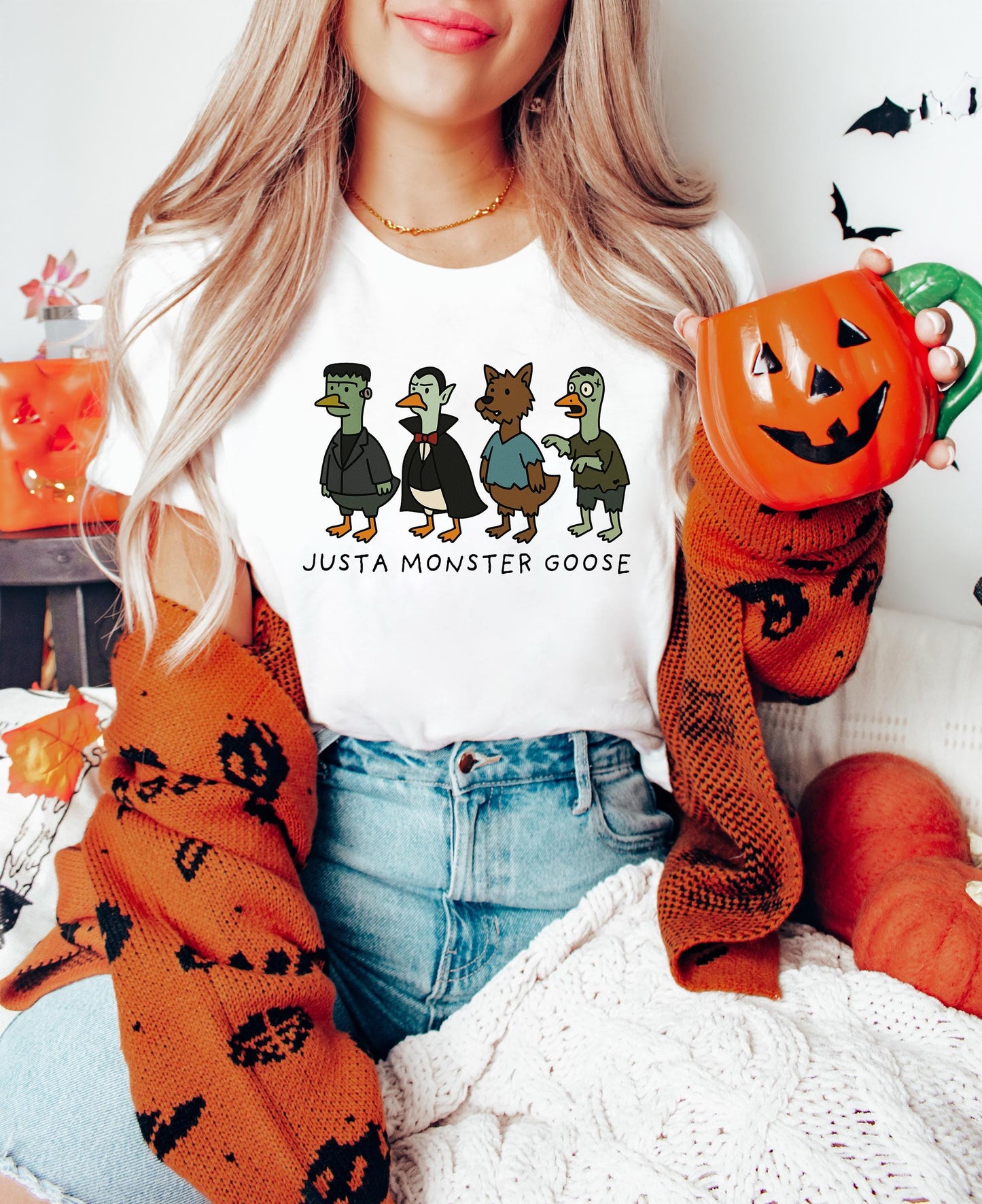 Just a Monster Goose Sweatshirt, Fun Halloween Goose Sweater, Cute Fall Animal Pullover, Quirky Costume Top, Goose Lover Jumper, Unisex Gift