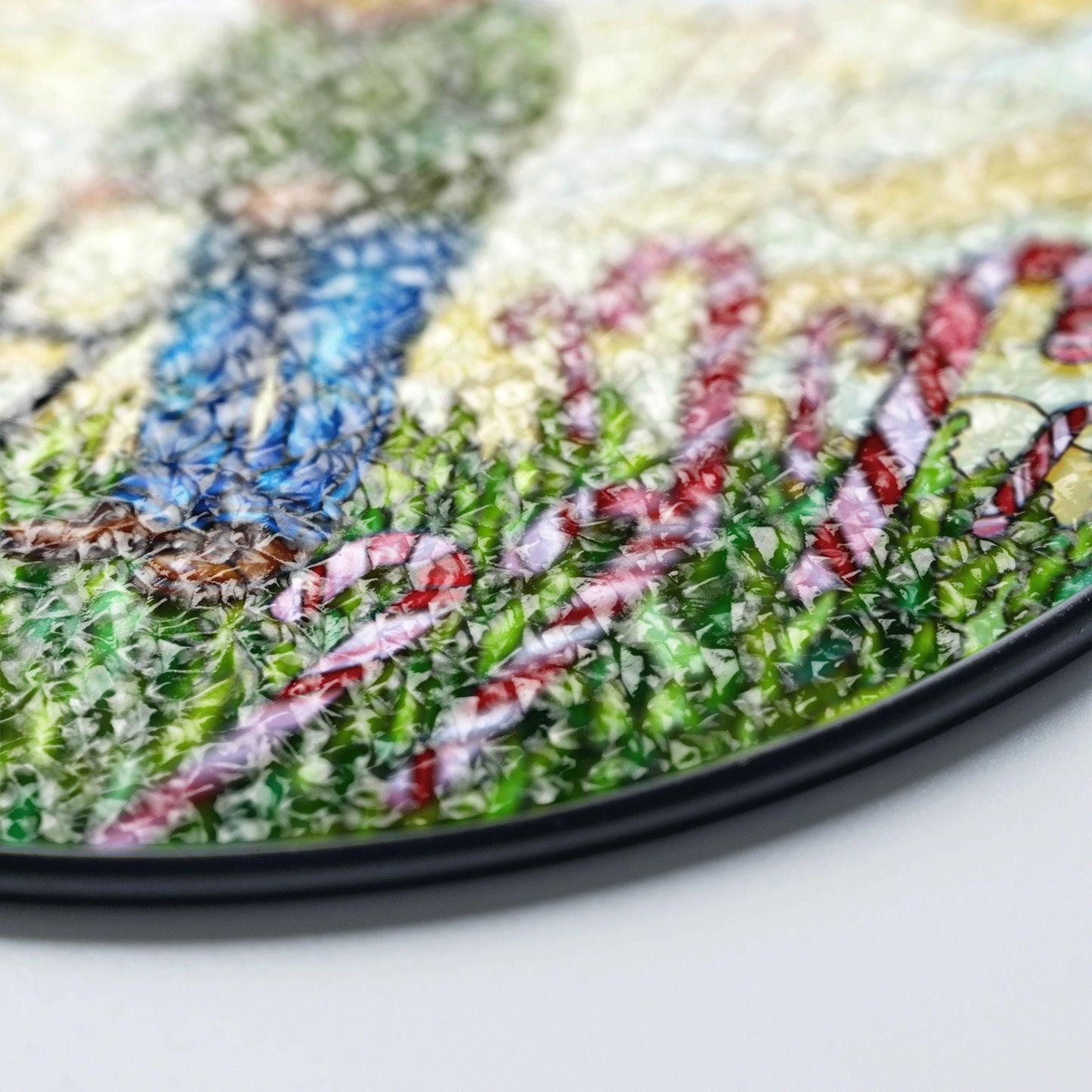 suncatcher stained glass pumpkin head man mowing candy cane field Halloween gift Christmas gift