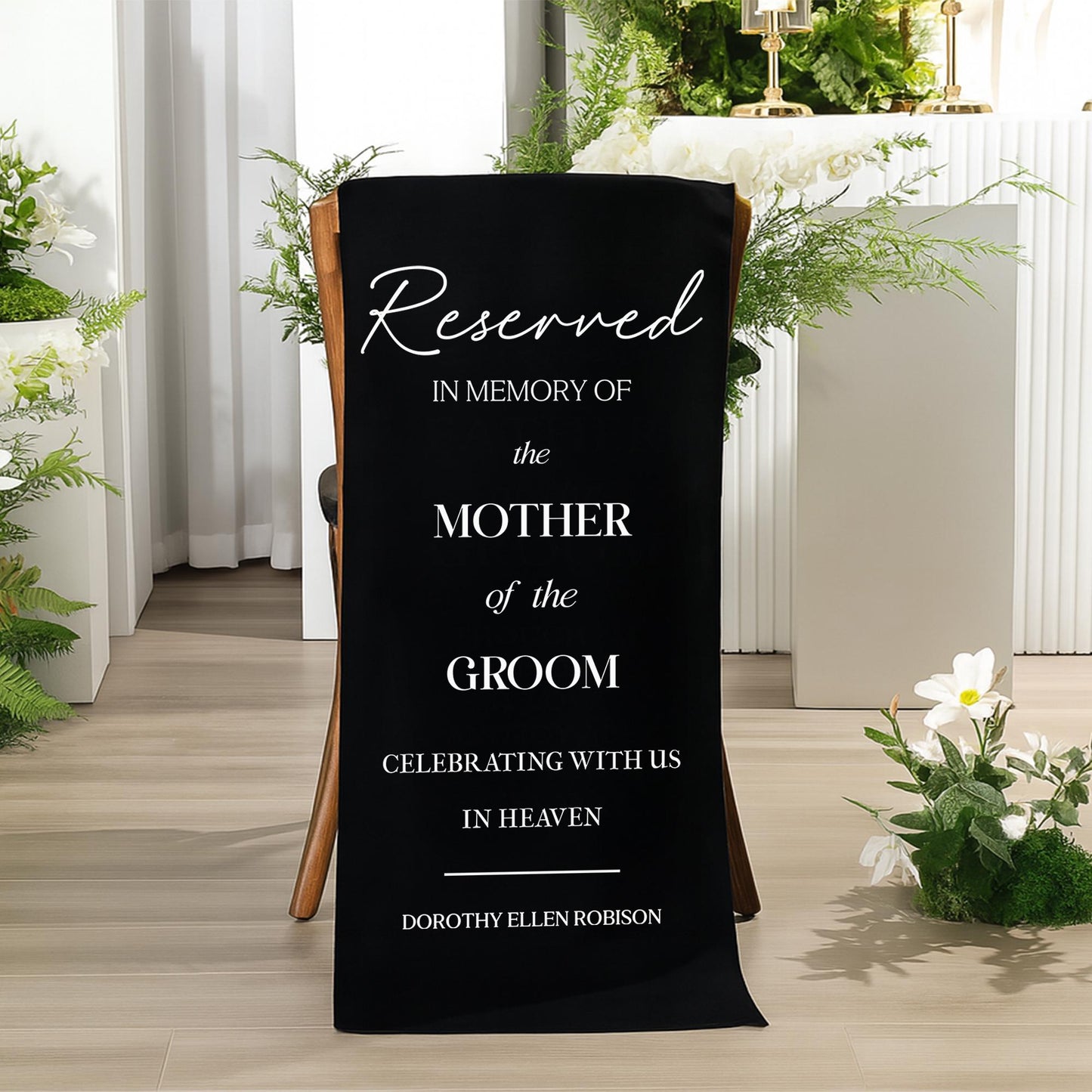 Reserved Wedding Chair Sign – In Memory of Mother of the Groom, Memorial Chair Banner, Wedding Remembrance Decoration, Custom Name Memorial