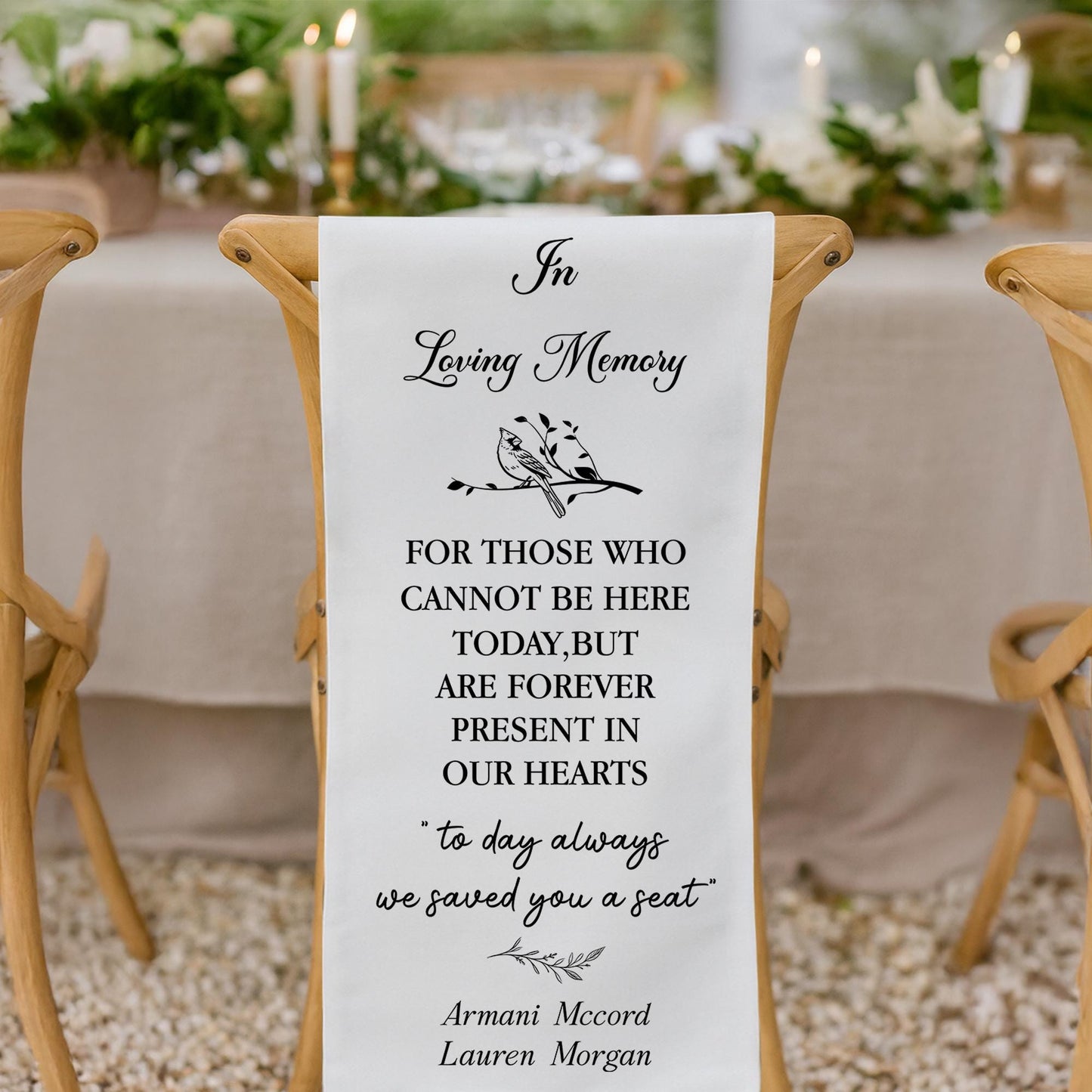 Personalized Wedding Memorial Chair Banner - Custom Fabric Sign - In Memory Wedding Décor - Wedding Chair Banner In Memory Of Loved Ones