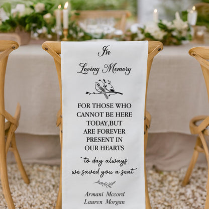 Personalized Wedding Memorial Chair Banner - Custom Fabric Sign - In Memory Wedding Décor - Wedding Chair Banner In Memory Of Loved Ones