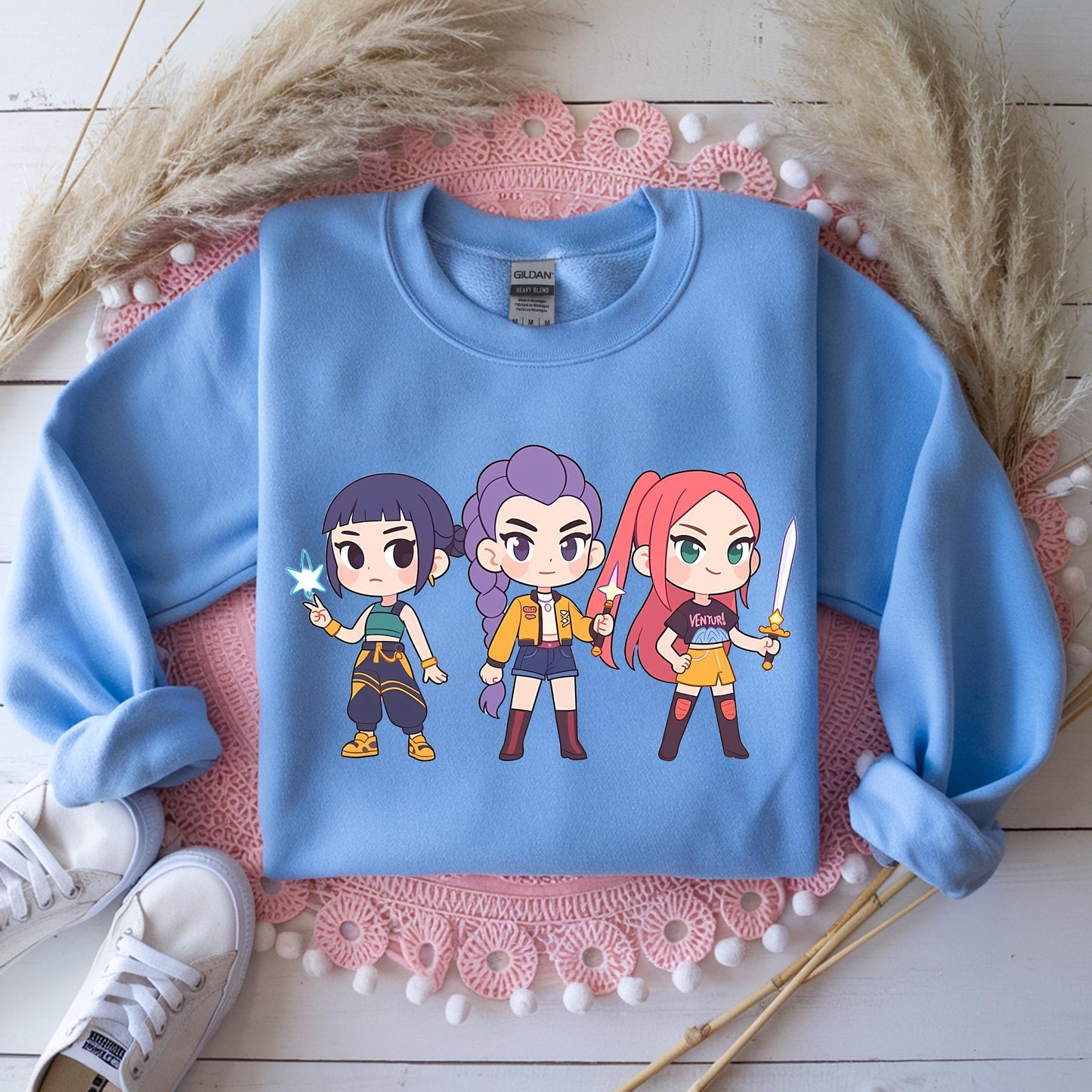 Mira, Rumi,Joey Sweatshirt Kpop Demon Hunters Sweatshirt, Huntrix Girl Shirt, Kpop idol group Shirt,Demon Hunter Merch, Gift for Huntrix fan