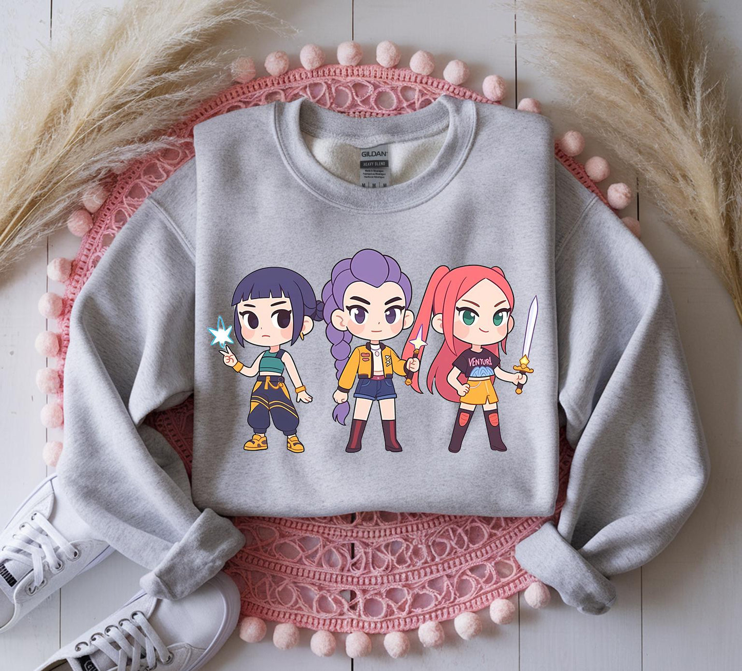 Mira, Rumi,Joey Sweatshirt Kpop Demon Hunters Sweatshirt, Huntrix Girl Shirt, Kpop idol group Shirt,Demon Hunter Merch, Gift for Huntrix fan