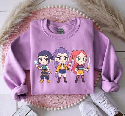 Mira, Rumi,Joey Sweatshirt Kpop Demon Hunters Sweatshirt, Huntrix Girl Shirt, Kpop idol group Shirt,Demon Hunter Merch, Gift for Huntrix fan