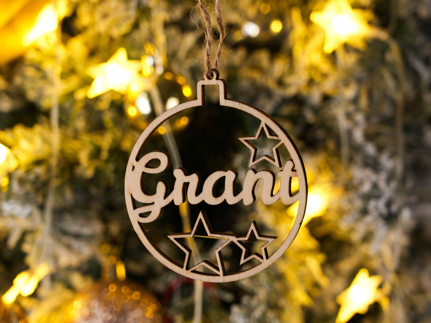 Personalized Wooden Christmas Ornament: Custom Laser Cut Name, Xmas Decor