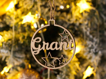 Personalized Wooden Christmas Ornament: Custom Laser Cut Name, Xmas Decor