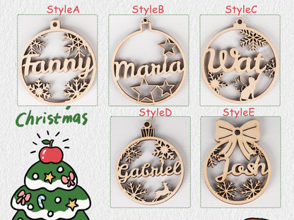 Personalized Wooden Christmas Ornament: Custom Laser Cut Name, Xmas Decor