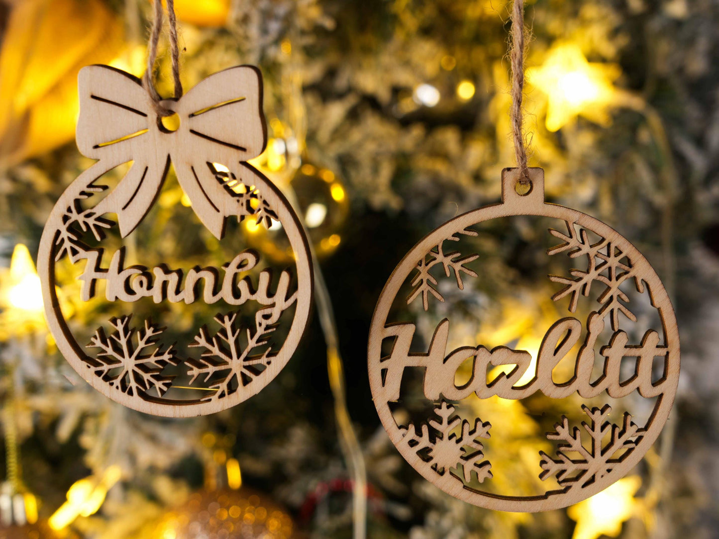 Personalized Wooden Christmas Ornament: Custom Laser Cut Name, Xmas Decor