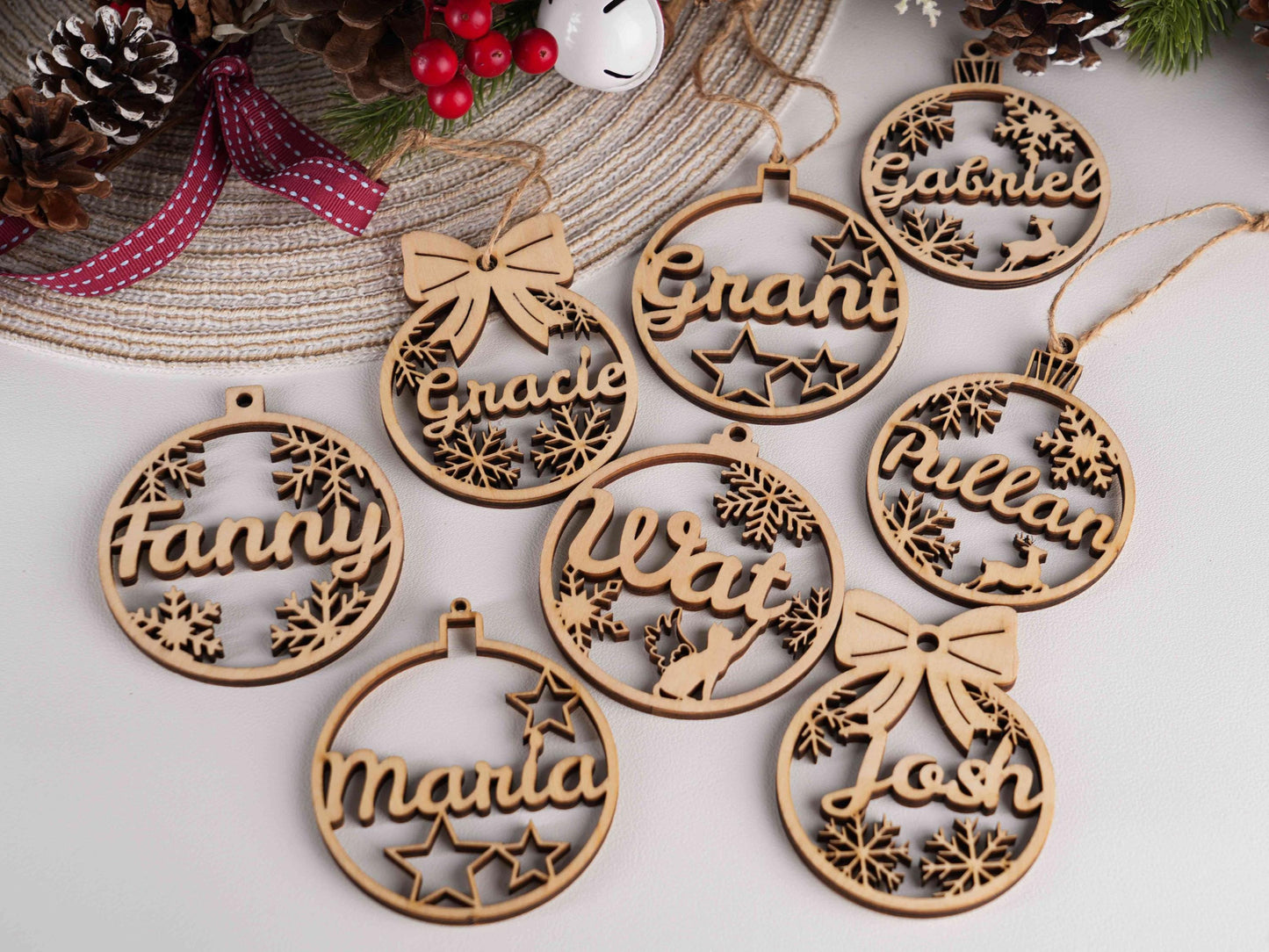 Personalized Wooden Christmas Ornament: Custom Laser Cut Name, Xmas Decor