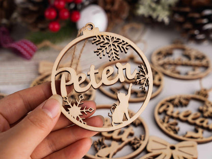 Personalized Wooden Christmas Ornament: Custom Laser Cut Name, Xmas Decor