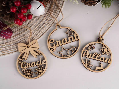 Personalized Wooden Christmas Ornament: Custom Laser Cut Name, Xmas Decor