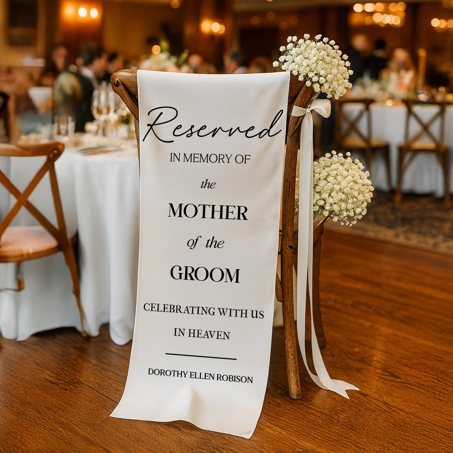 Reserved In Memory Mother of Groom Chair Banner, Wedding Memorial Sign for Loved One, Ceremony Remembrance, In Loving Memory Wedding Decor