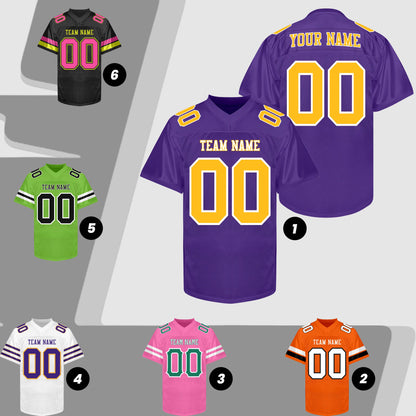 Personalized Purple and Gold Football Jersey Printed Name Number Logo, Custom Football Shirt Men Women Youth Kid, Practice Football Uniforms
