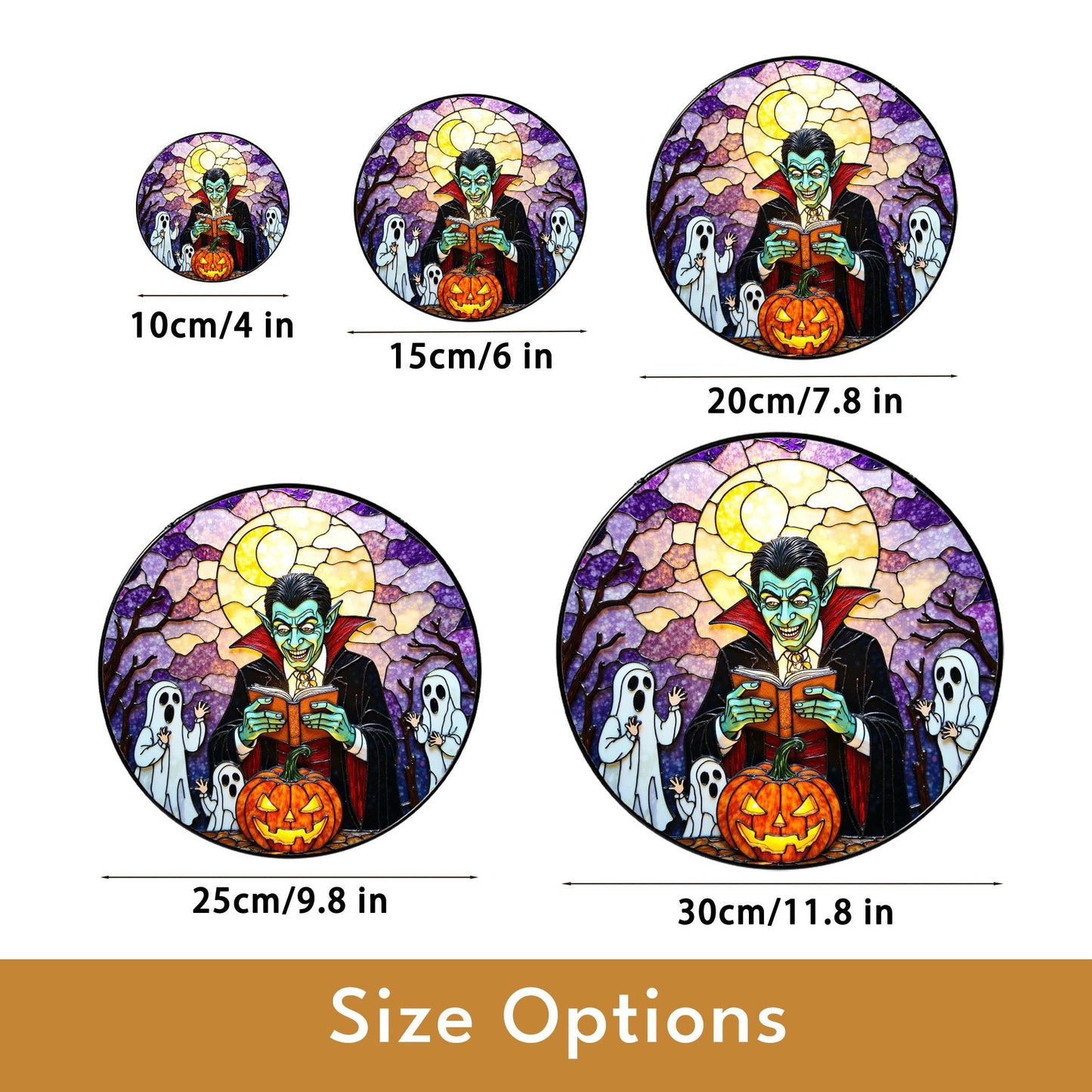 Suncatcher stained glass vampire reading pumpkin Halloween gift