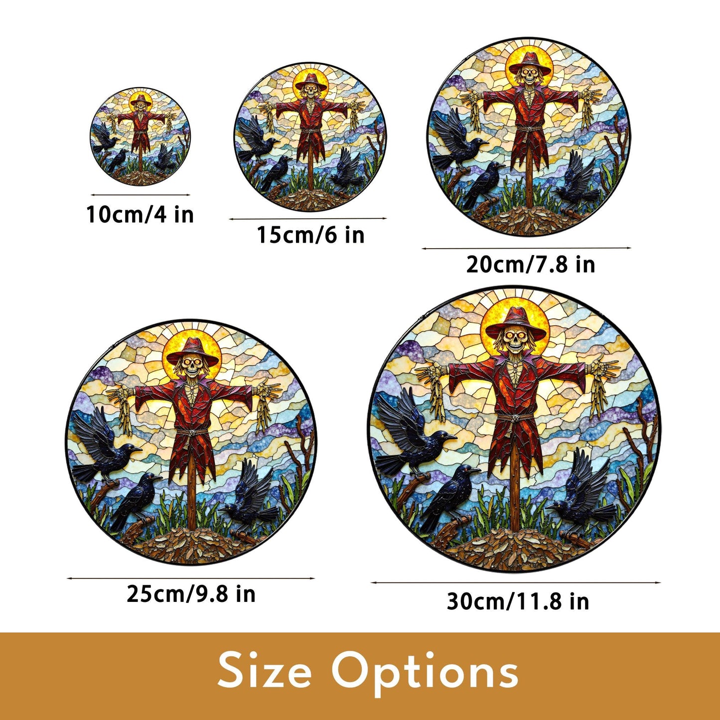 Suncatcher stained glass scarecrow with crows Halloween gift for mom autumn harvest decor