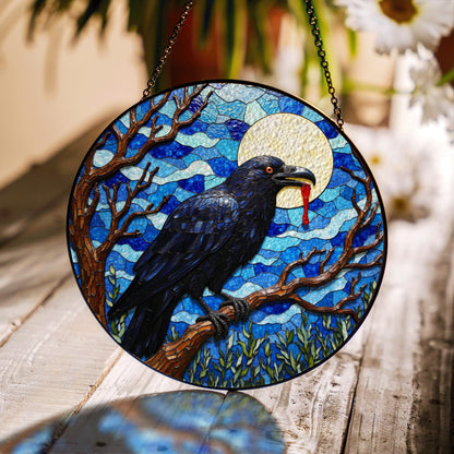 stained glass suncatcher raven full moon Halloween gift for mom gothic home decor