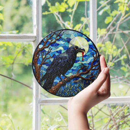 stained glass suncatcher raven full moon Halloween gift for mom gothic home decor