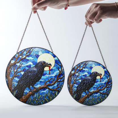 stained glass suncatcher raven full moon Halloween gift for mom gothic home decor
